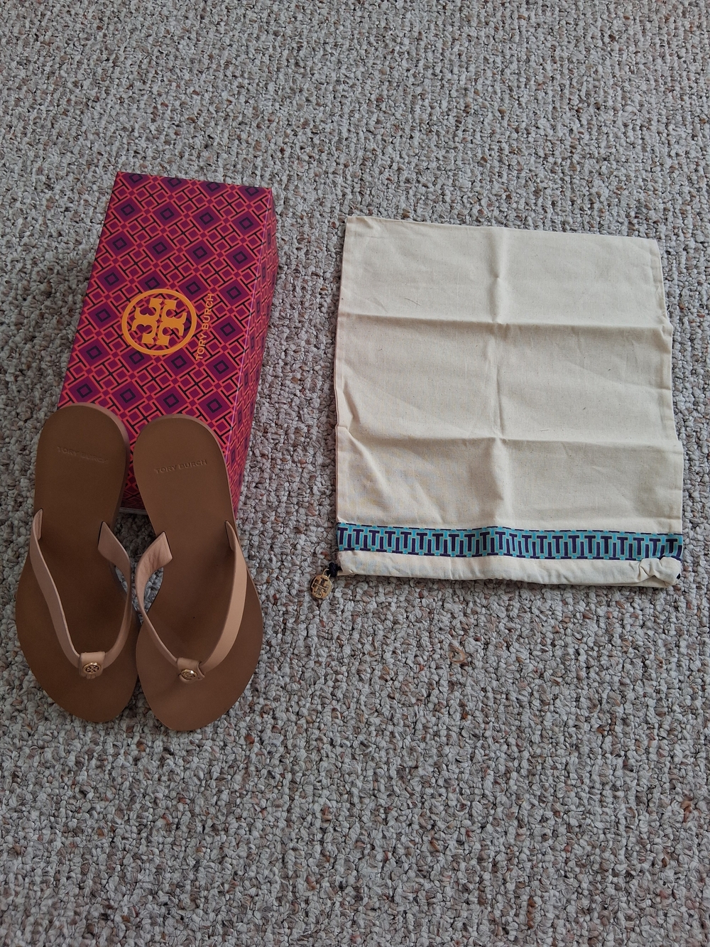Tory Burch Tan Manon Calf Leather Thong Sandals In Natural Vachetta Sz 8 - Picture 10 of 10